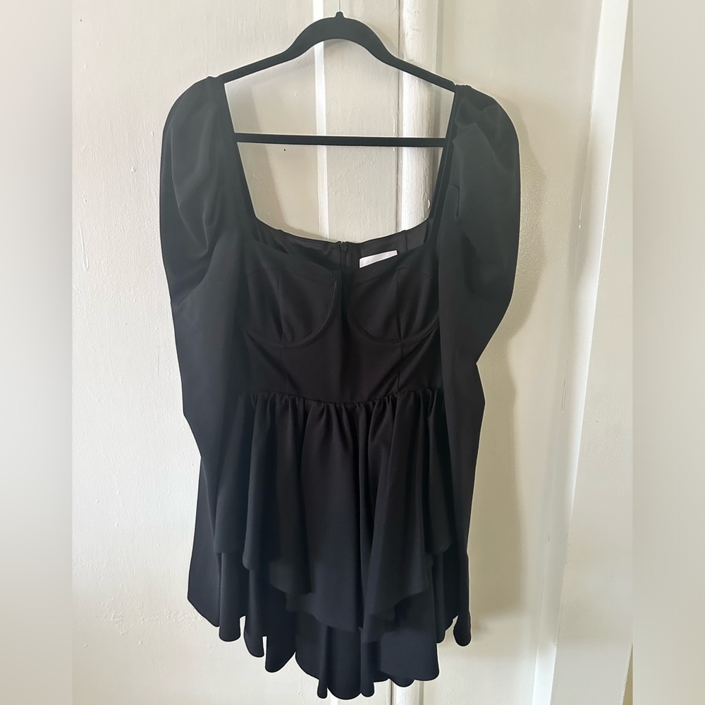 Selkie Black Mini Dress with Sweetheart Neckline